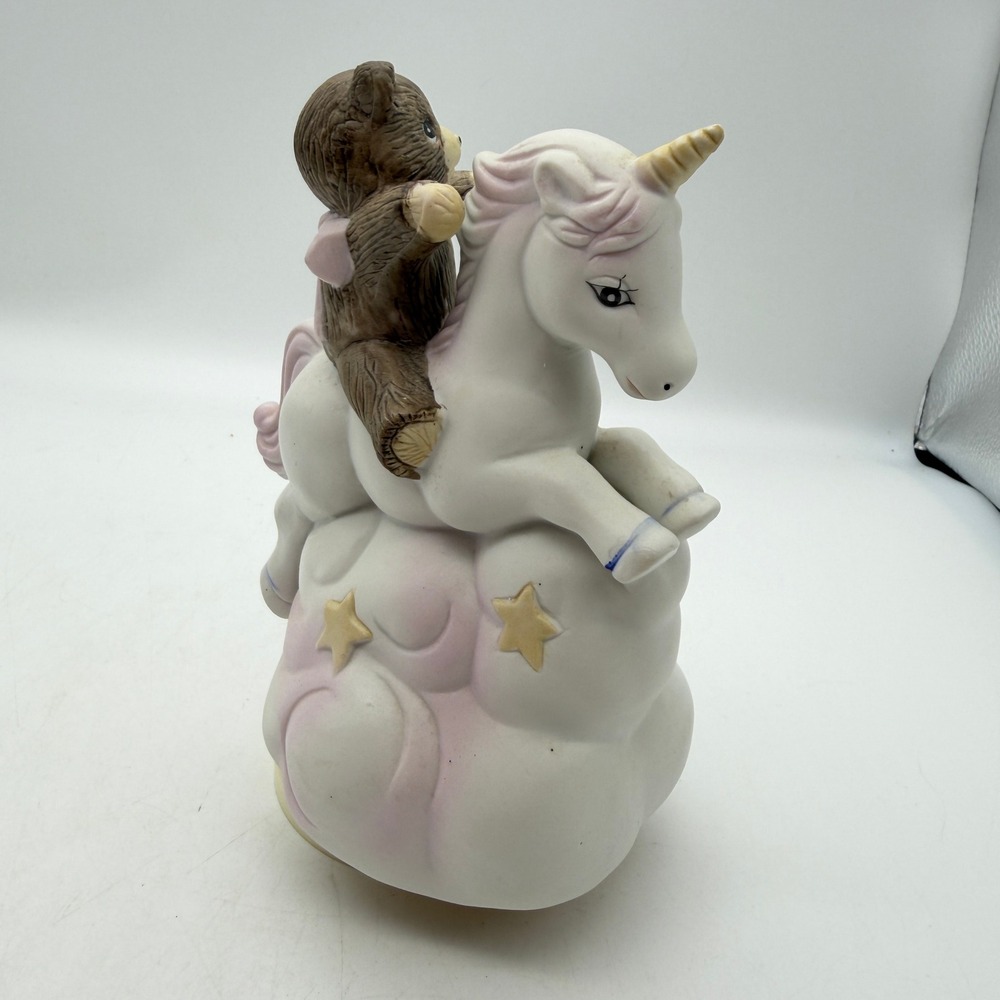 VTG Unicorn Musical Figurine teddy bear nursery Porcelain Cloud Stars Decor - Picture 2 of 9